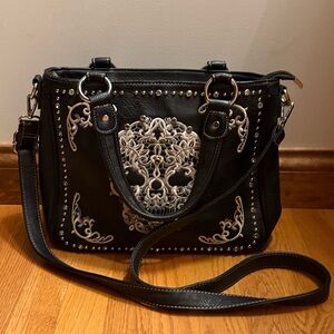 Montana West Concealed Carry Sugar Skull Crossbody Bag Removable Strap Crystals